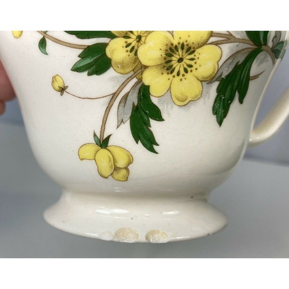 Vintage Knowles Yellow Buttercup China Creamer Pitcher Footed Cup Gold Trim USA - Picture 10 of 11